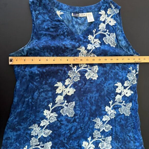 La Cera Blue Floral Rayon Sleeveless Dress Size S Boho Summer Midi - Picture 6 of 8